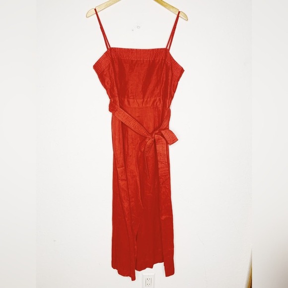 NWT J. Crew Tie-Waist Spaghetti Strap Linen Jumpsuit Bright Cerise Size 14 $128 - Picture 3 of 7